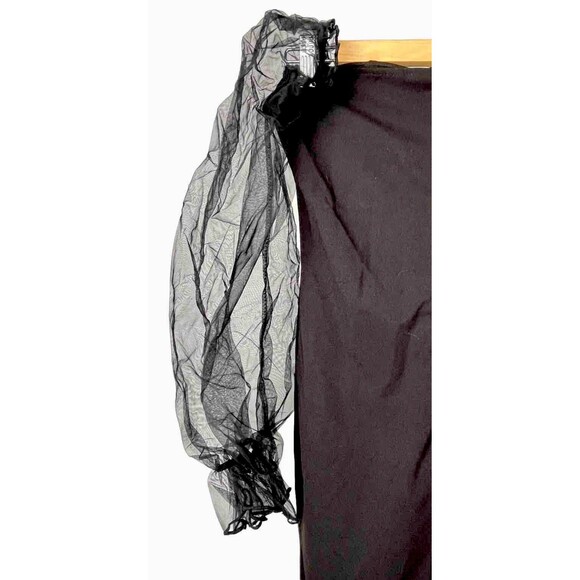 Shein Dress Mini Black Bodycon‎ Puff Sheer Sleeves Stretch Small Party Clubwear - Picture 3 of 4